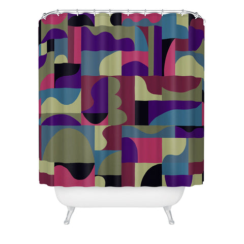 Gigi Rosado Geometric collage patchouli Shower Curtain