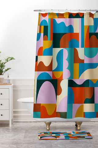 Gigi Rosado Geometric collage Shower Curtain And Mat