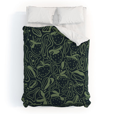Gigi Rosado Green strawberries Duvet Cover