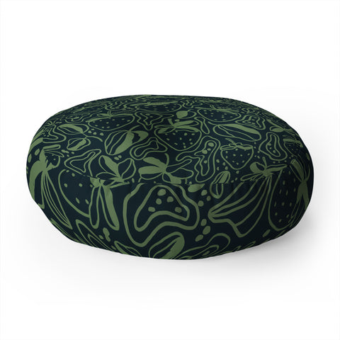 Gigi Rosado Green strawberries Floor Pillow Round