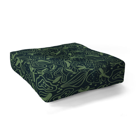 Gigi Rosado Green strawberries Floor Pillow Square