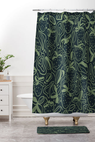Gigi Rosado Green strawberries Shower Curtain And Mat
