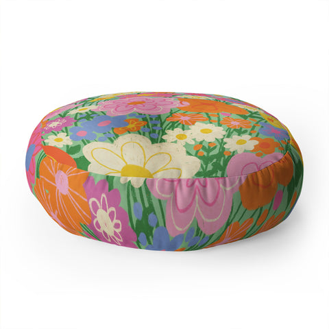 Gigi Rosado Happy rainbow Floor Pillow Round