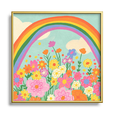 Gigi Rosado Happy rainbow Square Metal Framed Art Print
