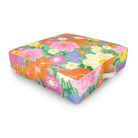 Gigi Rosado Happy rainbow Outdoor Floor Cushion