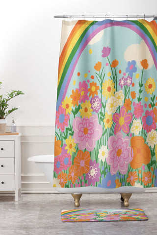 Gigi Rosado Happy rainbow Shower Curtain And Mat