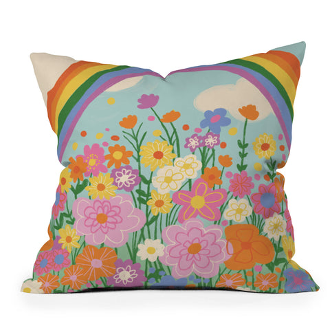 Gigi Rosado Happy rainbow Outdoor Throw Pillow