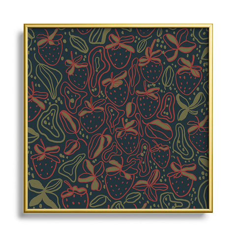 Gigi Rosado Lunar strawberries Square Metal Framed Art Print