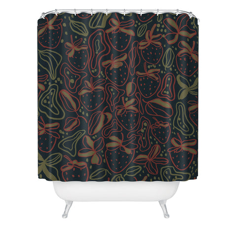 Gigi Rosado Lunar strawberries Shower Curtain