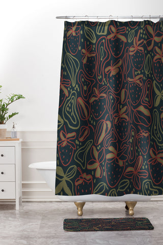 Gigi Rosado Lunar strawberries Shower Curtain And Mat