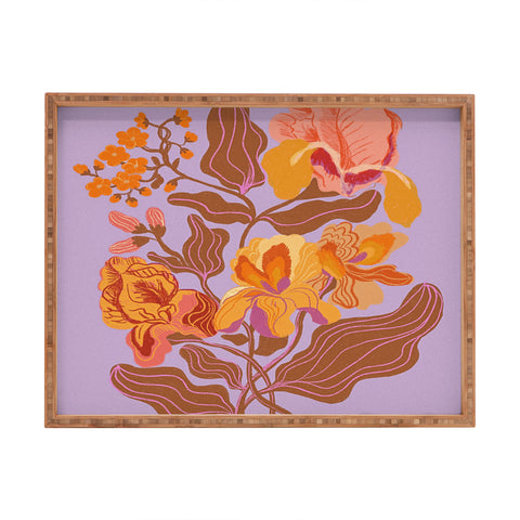 Gigi Rosado Orange flowers I Rectangular Tray