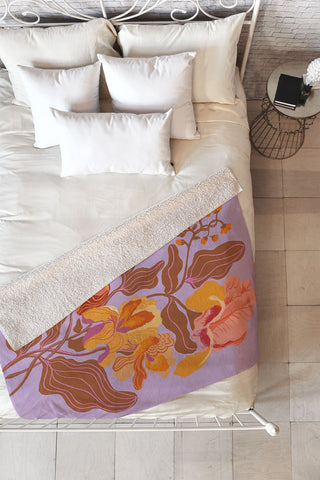 Gigi Rosado Orange flowers I Fleece Throw Blanket