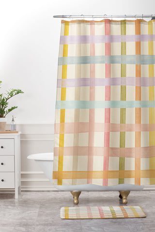 Gigi Rosado Pastel plaid I Shower Curtain And Mat