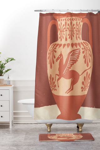Gigi Rosado Pegasus vase Shower Curtain And Mat