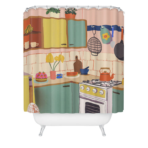 Gigi Rosado Retro kitchen Shower Curtain