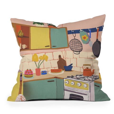 Gigi Rosado Retro kitchen Outdoor Throw Pillow