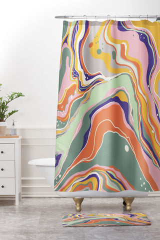 Gigi Rosado Retro marble 1 Shower Curtain And Mat