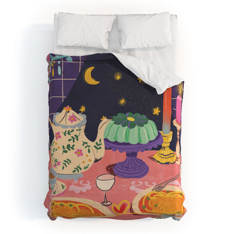 Gigi Rosado Spaghetti dinner date Duvet Cover