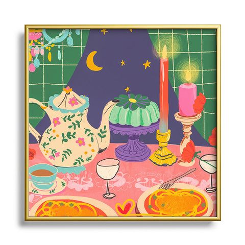Gigi Rosado Spaghetti dinner date Square Metal Framed Art Print
