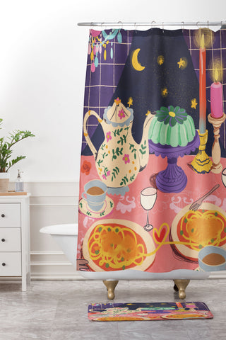 Gigi Rosado Spaghetti dinner date Shower Curtain And Mat