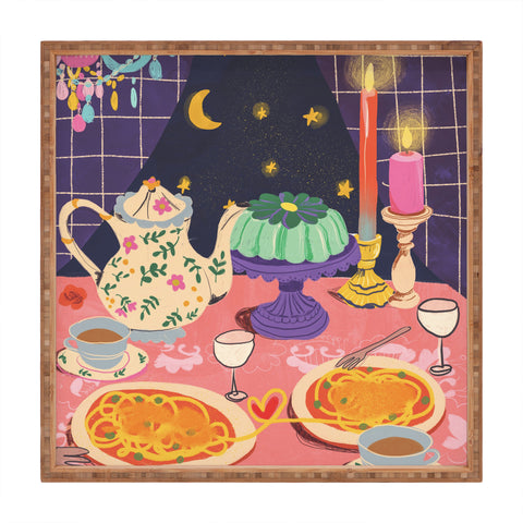 Gigi Rosado Spaghetti dinner date Square Tray