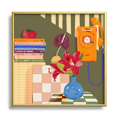 Gigi Rosado Telephone still life Square Metal Framed Art Print