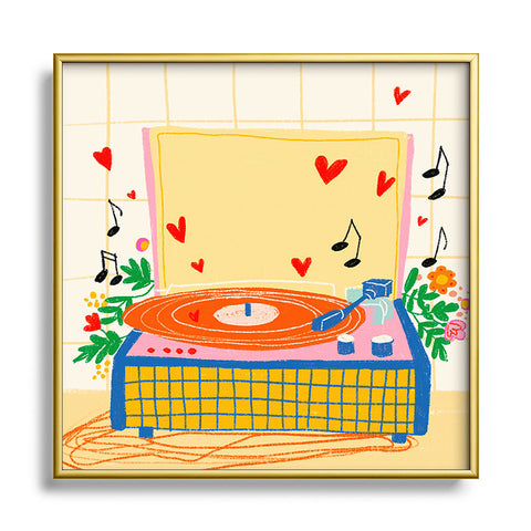 Gigi Rosado Vinyl love Square Metal Framed Art Print