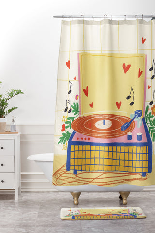 Gigi Rosado Vinyl love Shower Curtain And Mat
