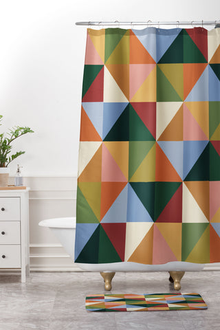 Gigi Rosado Warm triangles Shower Curtain And Mat