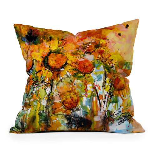 Ginette Fine Art Abstract Sunflowers Outdoor Throw Pillow