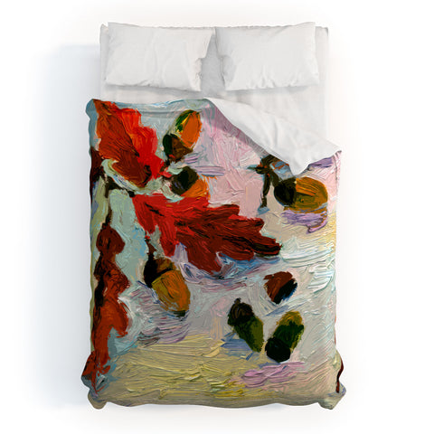 Ginette Fine Art Acorns In The Snow Duvet Cover