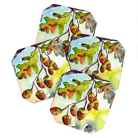 Ginette Fine Art Autumn Impressions Acorns and Oak Leaves Coaster Set