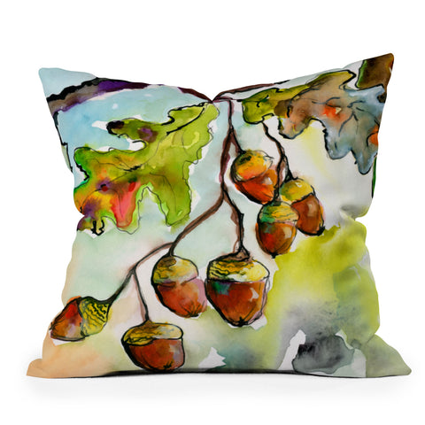 Ginette Fine Art Autumn Impressions Acorns and Oak Leaves Outdoor Throw Pillow
