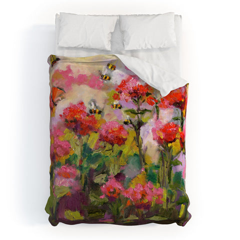 Ginette Fine Art Bee Balm And Bees Duvet Cover