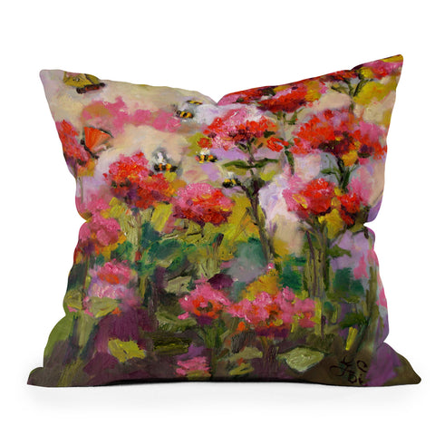 Ginette Fine Art Bee Balm And Bees Outdoor Throw Pillow
