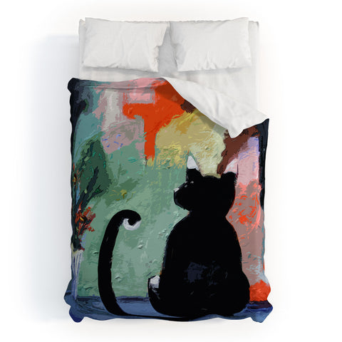 Ginette Fine Art Black Cat Duvet Cover