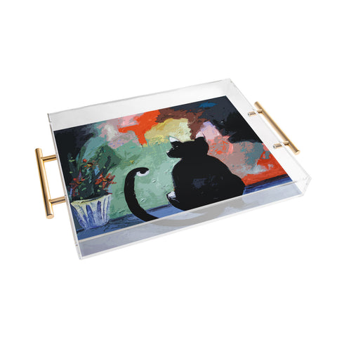 Ginette Fine Art Black Cat Acrylic Tray