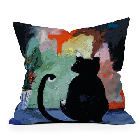 Ginette Fine Art Black Cat Outdoor Throw Pillow