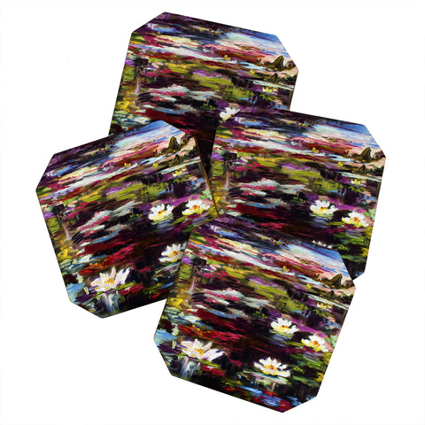 Ginette Fine Art Black Water White Lilies Coaster Set