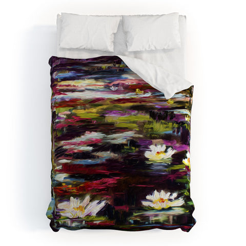 Ginette Fine Art Black Water White Lilies Duvet Cover