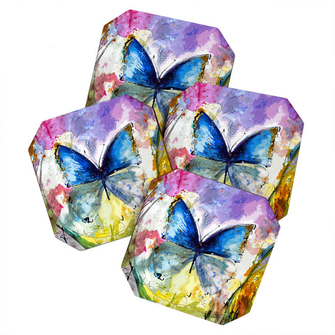 Ginette Fine Art Blue Butterfly Coaster Set