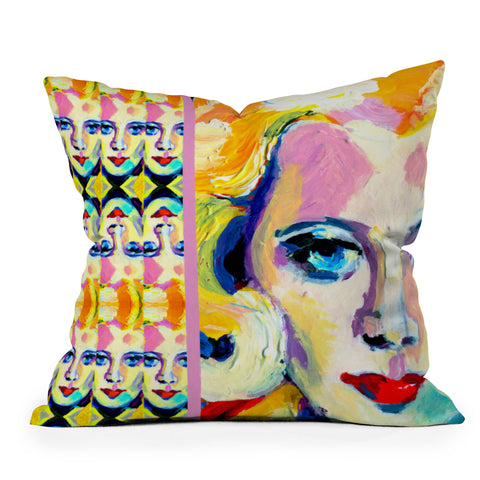 Ginette Fine Art Blue Eyes Red Lips Outdoor Throw Pillow