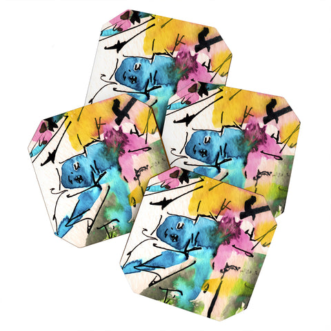 Ginette Fine Art Blue Man Abstract Expressive Coaster Set