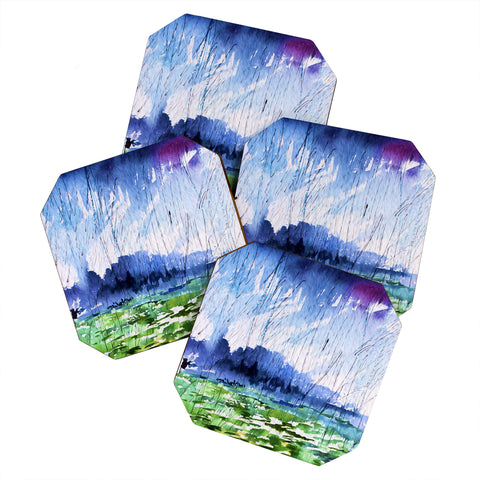 Ginette Fine Art Blue Rain Falling Coaster Set