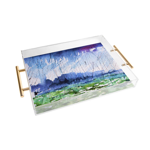 Ginette Fine Art Blue Rain Falling Acrylic Tray