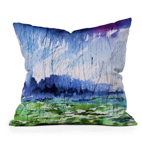 Ginette Fine Art Blue Rain Falling Outdoor Throw Pillow