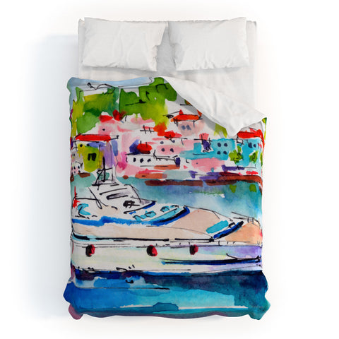 Ginette Fine Art Boating In Italy Duvet Cover