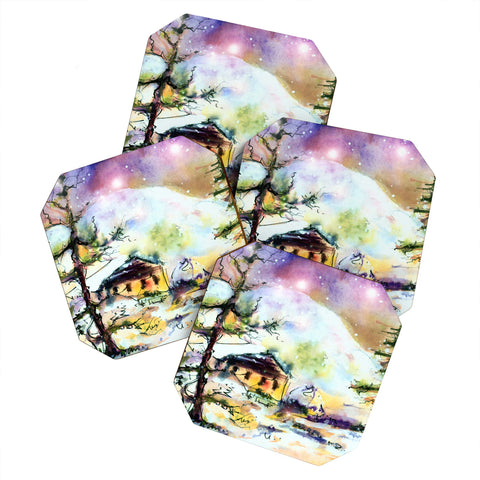 Ginette Fine Art Cabin In The Snow Coaster Set