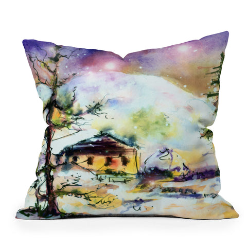 Ginette Fine Art Cabin In The Snow Outdoor Throw Pillow