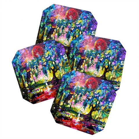 Ginette Fine Art Crimson Moon In Savannah Coaster Set